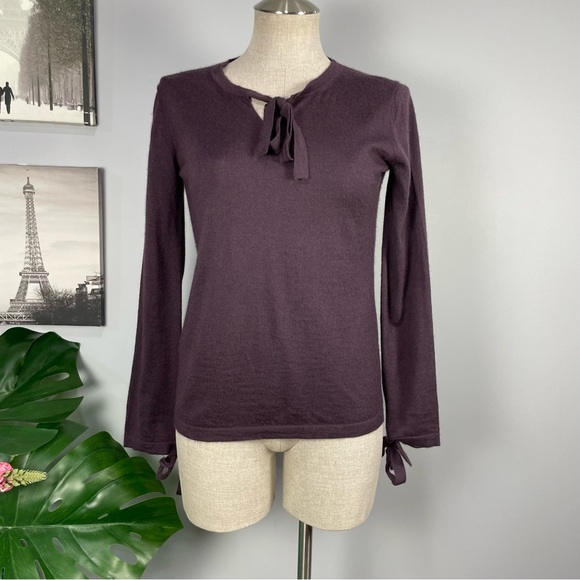 BLACK GOAT cashmere silk purple career luxury sweater Sz M - Picture 2 of 14